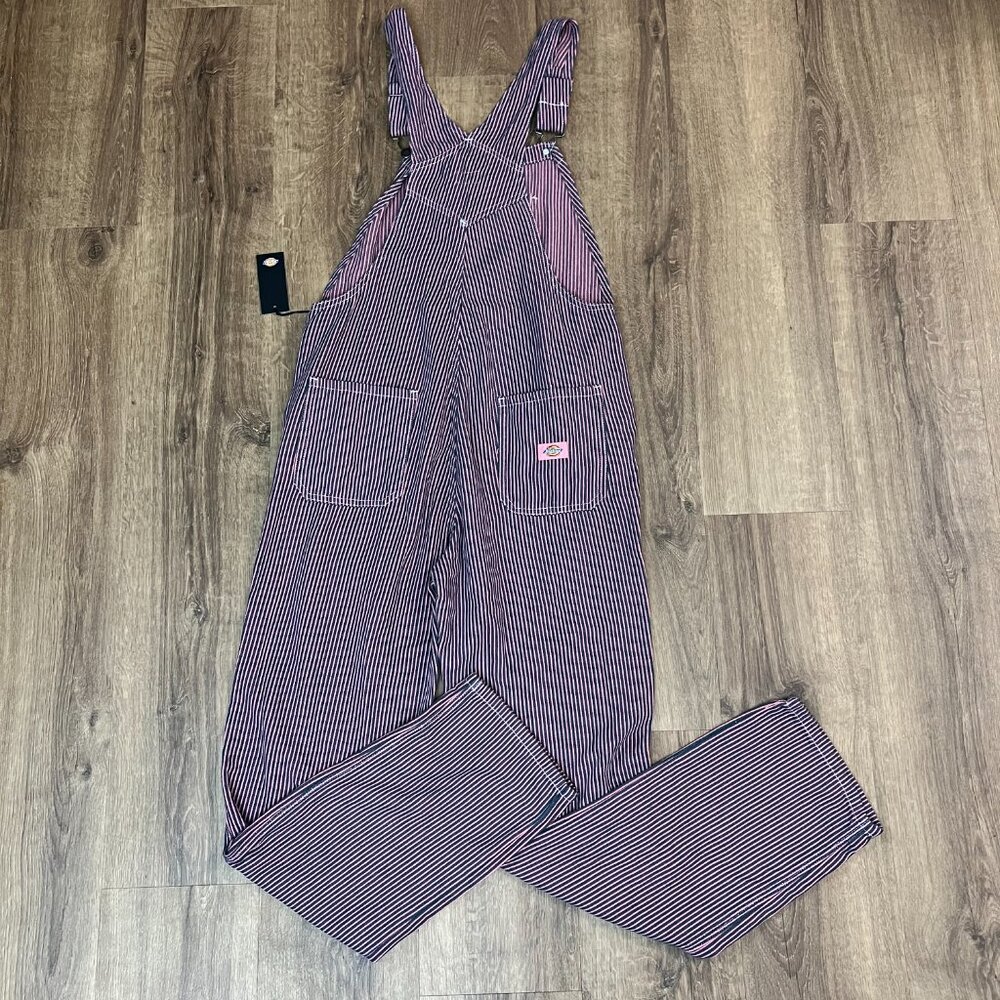 NEW Dickies Pink and Blue Hickory Stripe Bib Overalls - Picture 13 of 15